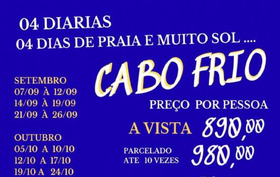 CABO FRIO  - BAIXA TEMPORADA  - DOMINGO A SEXTA - 5 DIAS DE PRAIA 